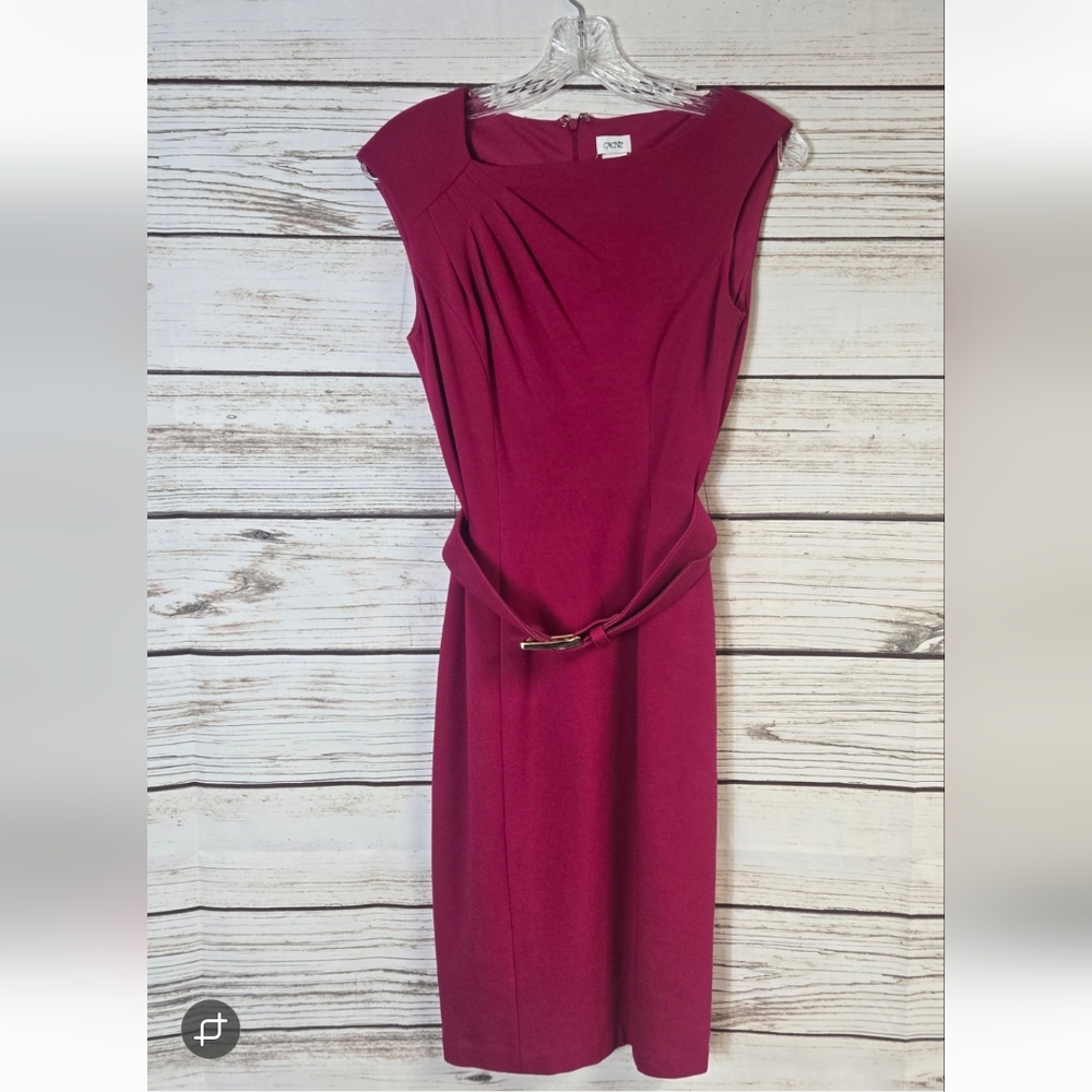 Cache Ponte Knot Belted Sheath Dress Size 2 Berry Pink